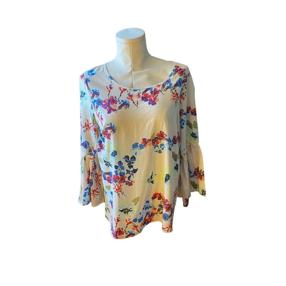 Jane And Delancey Floral Bell Sleeve Top - Large - Picture 1 of 4
